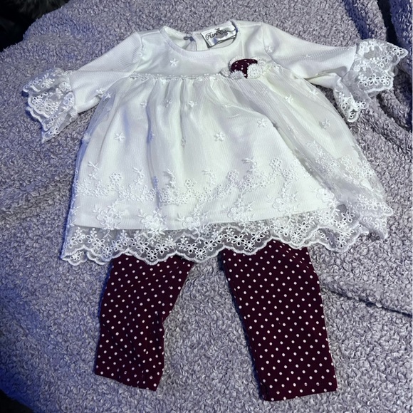 Rare Editions 6-9m lace polka dots 2-Pc Outfit boho baby - Picture 1 of 8